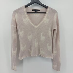 Skull Cashmere Skull V Neck Swater Size Small Pink